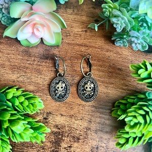 Black Swarovski Crystal Oval Skull Earrings